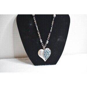 Avenue Rare Vintage Blue Silver Tone Heart Statement Boho Like New Necklace